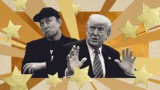 Photo collage of Elon Musk and Donald Trump looking unhappy