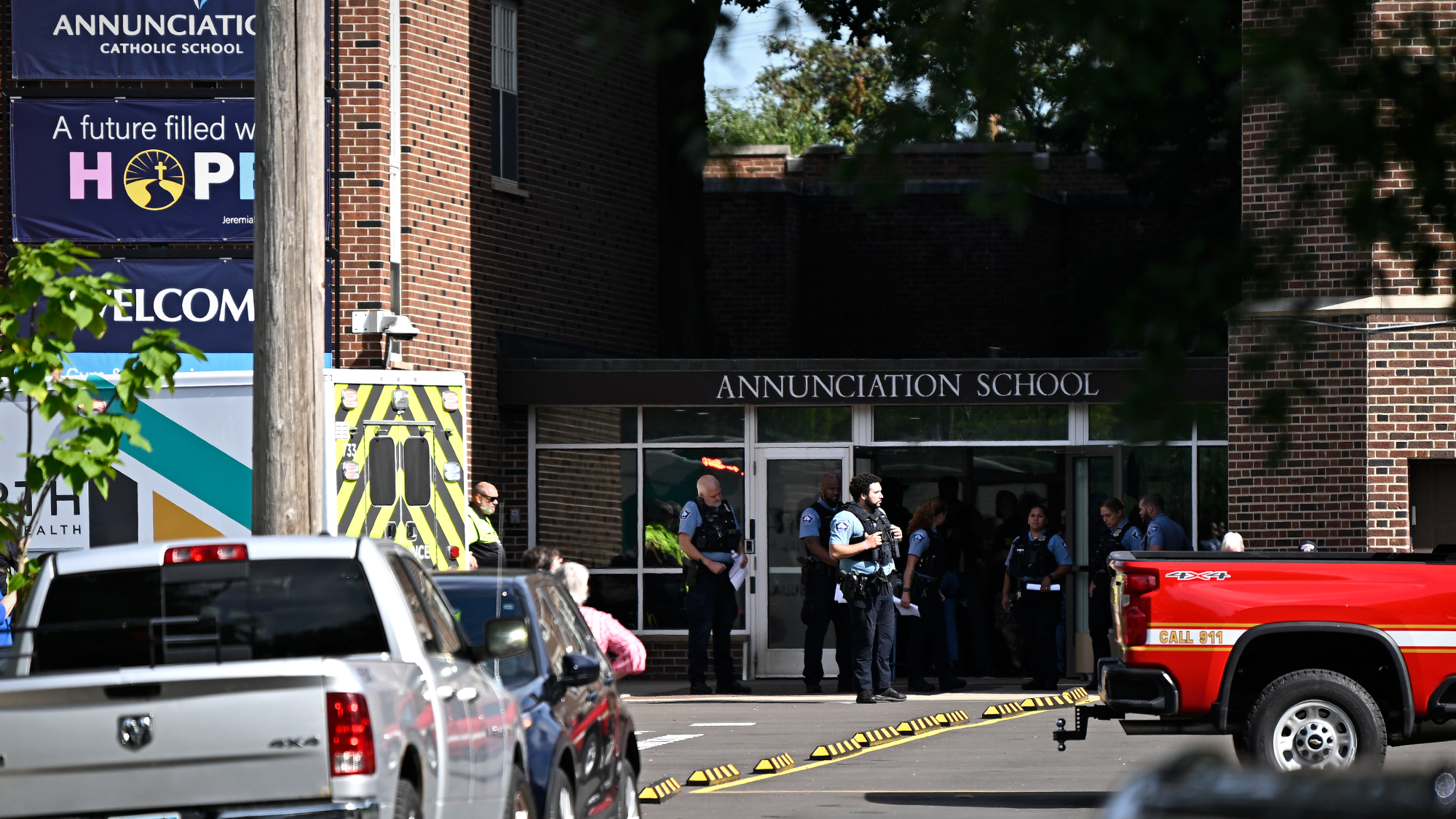 Annunciation Catholic School in Minneapolis after shooting that left 2 kids dead