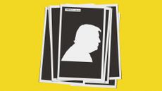 Illustration of redacted files with the silhouette of Donald Trump visible