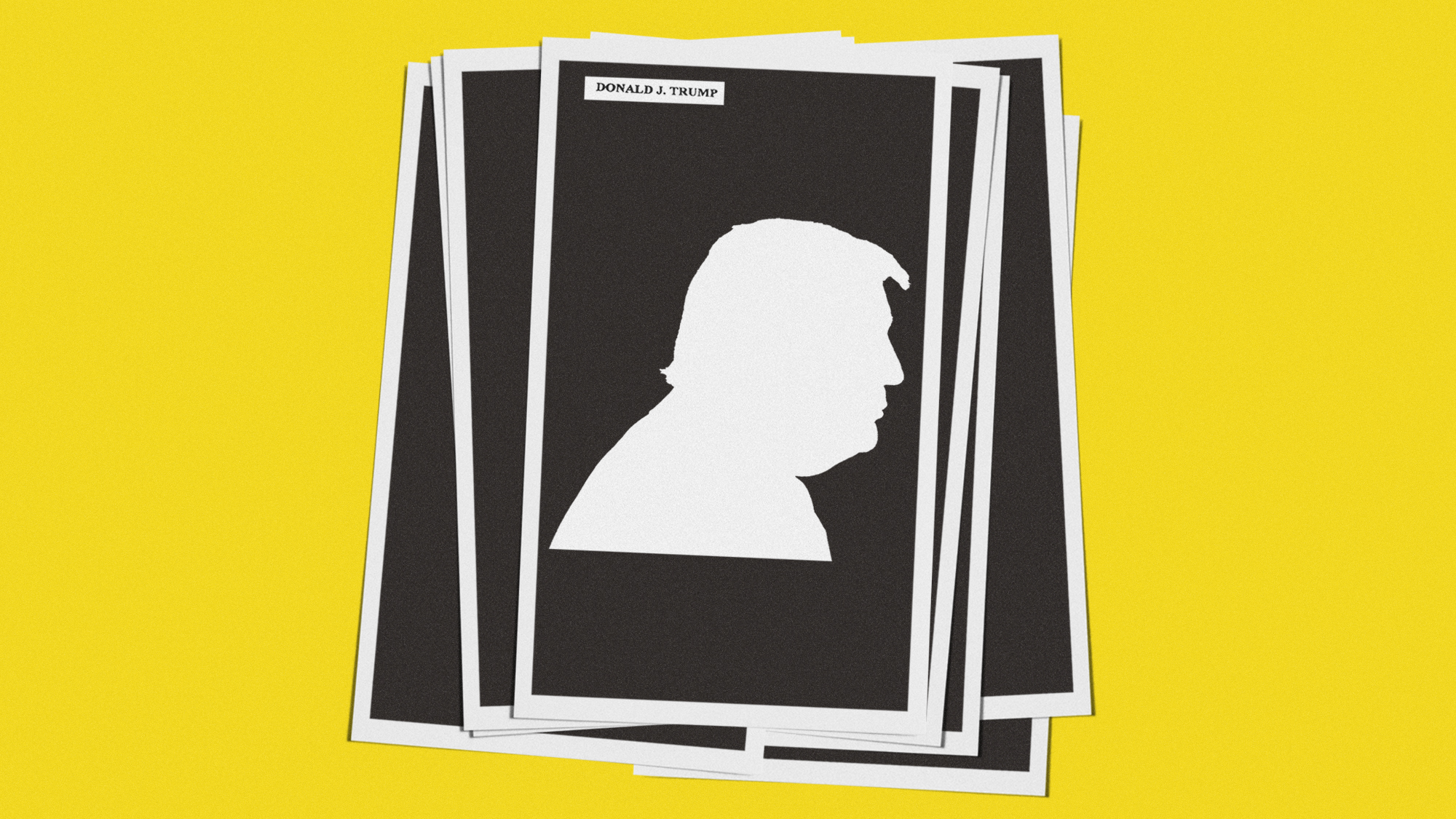 Illustration of redacted files with the silhouette of Donald Trump visible