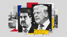 Photo composite illustration of Donald Trump, Nicolas Maduro, a Venezuelan oil refinery